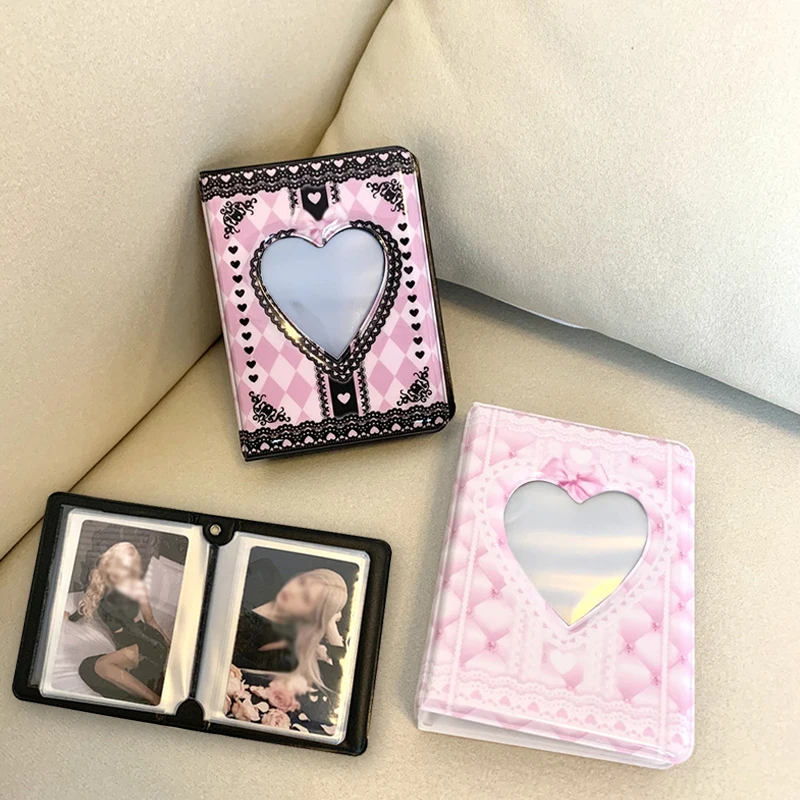 40 tasche cuore nero porta carte di credito in pizzo INS Idol Album di carte fotografiche per carte porta carte di credito raccogli porta libri