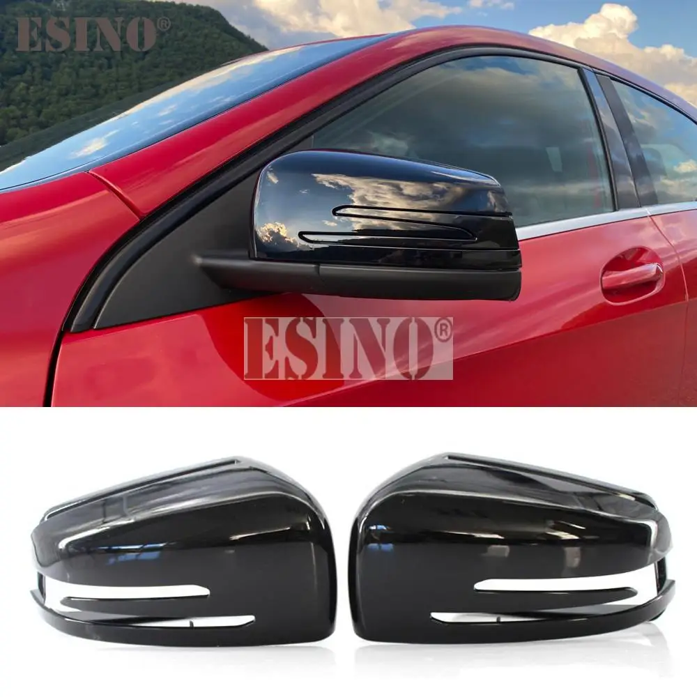 

2 x ABS Bright Black Original Shape Rearview Side Mirror Replacement Covers Case For Mercedes Benz W176 W246 W204 W212 W221 X204