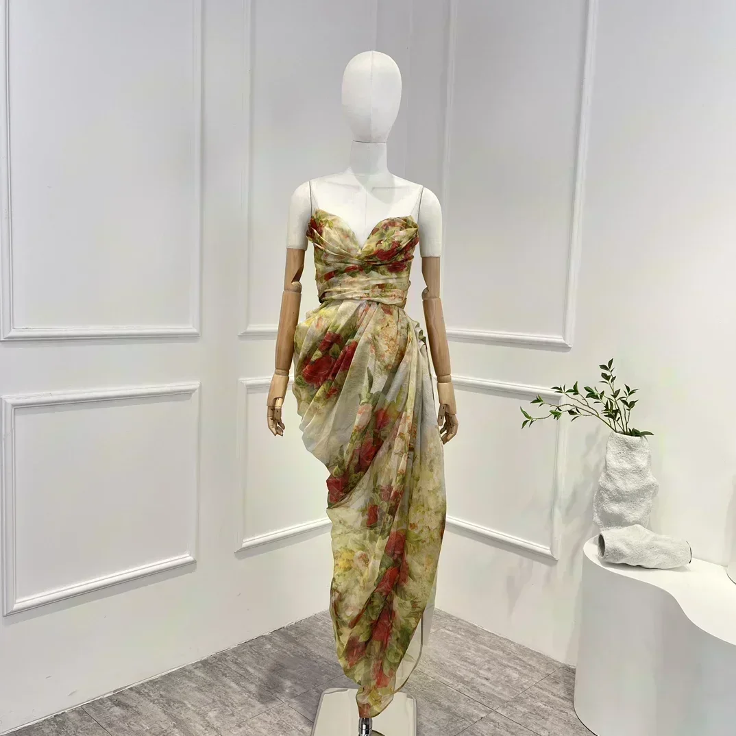 

Новейшая коллекция 2023, высококачественное шелковое льняное мини-платье без рукавов с асимметричным подолом для женщин