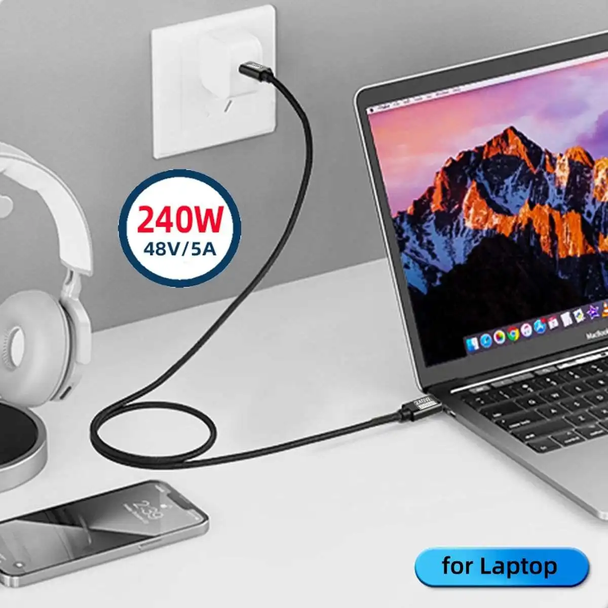 20Gbps 48V 5A 240W USB C to Type-C 3.2 Gen2 케이블 4K 60Hz QC3.0 고속 충전 고속 데이터 전송 연결 액세서리