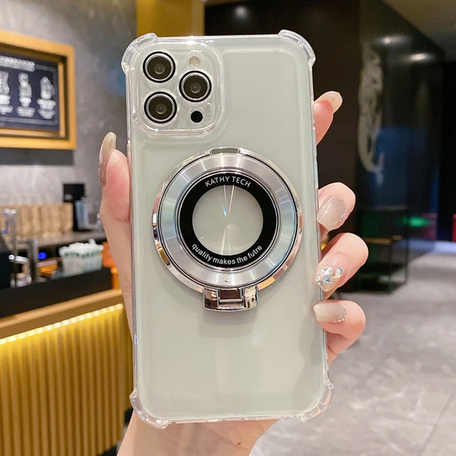 Luxury Plating Shockproof Magnetic Clear Case with Holder Stand