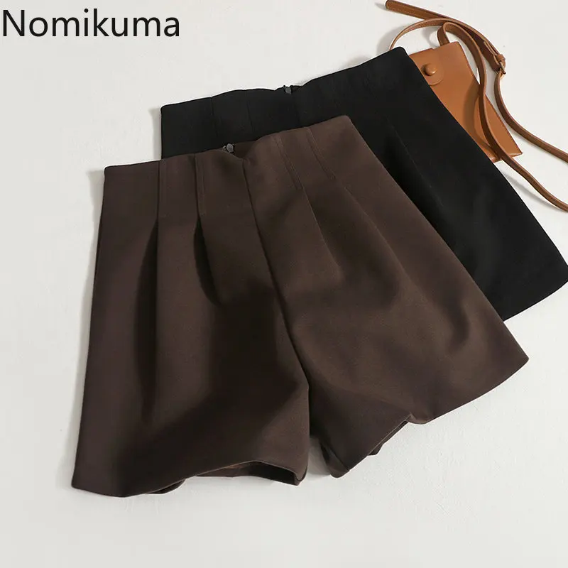 

Nomikuma Pantalones Cortos Autumn Winter High Waist Wide Leg Loose Simple Women Pants Vintage Elegant Casual Fashion Ropa Mujer