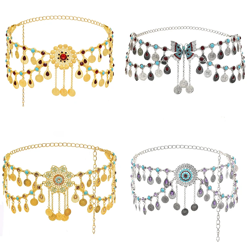 

Turkish Coin Tassel Body Chains Women Bohemian Butterfly Rhinestones Charms Body Jewelry Ethnic Gypsy Statement Belly Chains