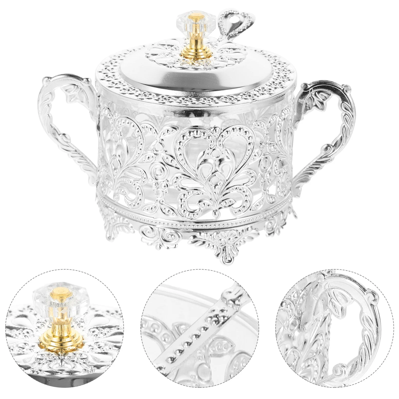 

Turkish Sugar Bowl Lid Spoon Metal Glass Sugar Container Condiment Pot Salt Server Seasoning Jar Kitchen Coffee Bar Wedding