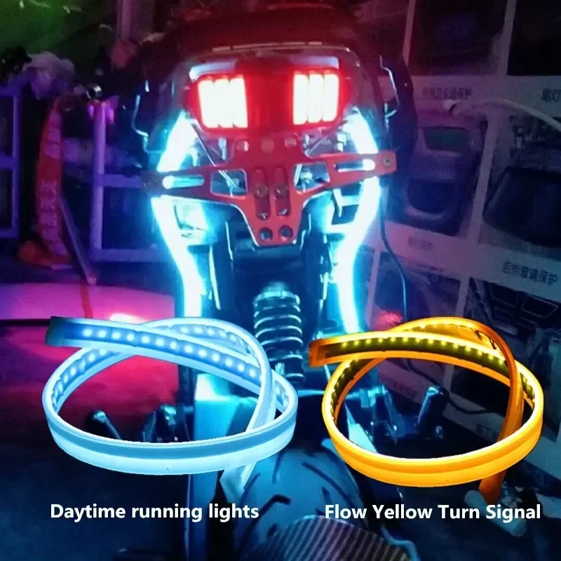 2pcs LED Car DRL Daytime Running Light Flexible Waterproof Strip 12V Auto Headlights White Turn Signal Yellow Brake Flow Lights