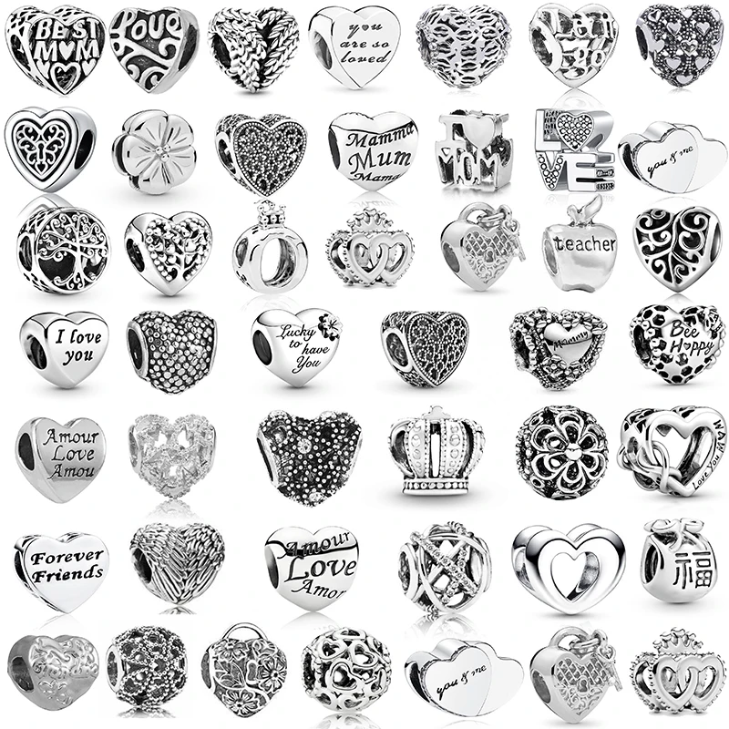 

2 шт./лот серебряный цвет I LOVE YOU Heart Charm DIY Beads браслеты ожерелья для женщин мужчин матерей пар ювелирные изделия аксессуары в подарок