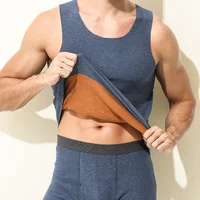 2022Winter Fleece Men's Thermal Undershirt Heating Vest 340g Thick Patch Seamless Round Neck Thermal Vest Heated Bottoming Shirt 1