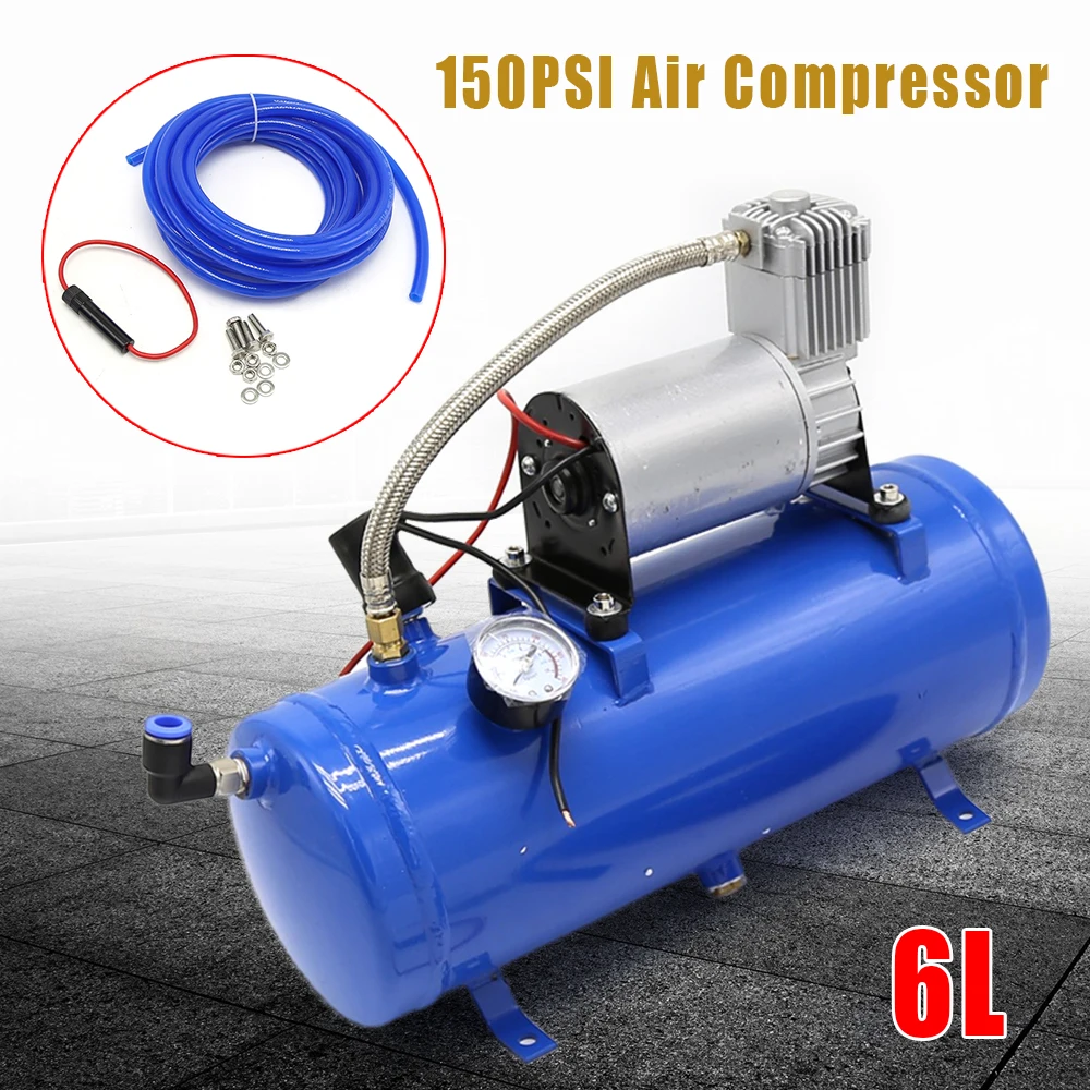 12V Air Compressor Portable Air Trumpet Compressor with 6 Litre Tank for Air Horn Kit Car Compressor 150 PSI
