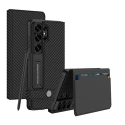 Luxury PU Leather Flip Case with Card Pocket & Holder - Galaxy S26 Ultra (Carbon fiber pattern)