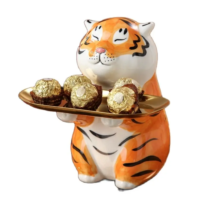 Caja de almacenamiento de esculturas de Tigre, bandeja decorativa de estatua de cerámica de Animal, decoración de sala de estar, organizador de aperitivos y llaves, Accesorios de escritorio - 100 cosas bonitas para la casa