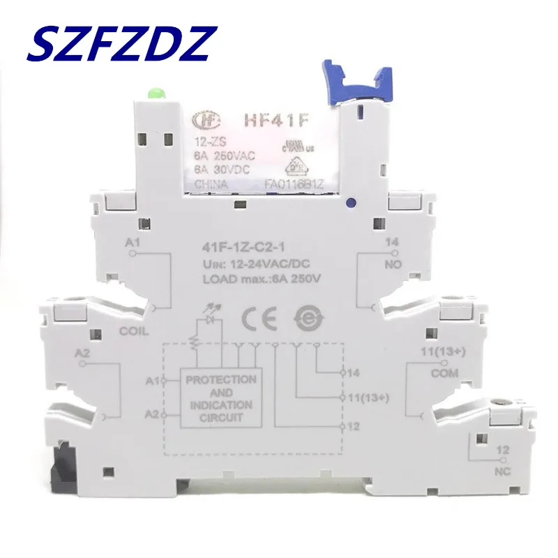 LED     ,  SSR , 41F-1Z-C2-1 HF41F 5-ZS 12-ZS 24-ZS, 5V, 12V, 24V, 230V, 6A, 1CO, 10 