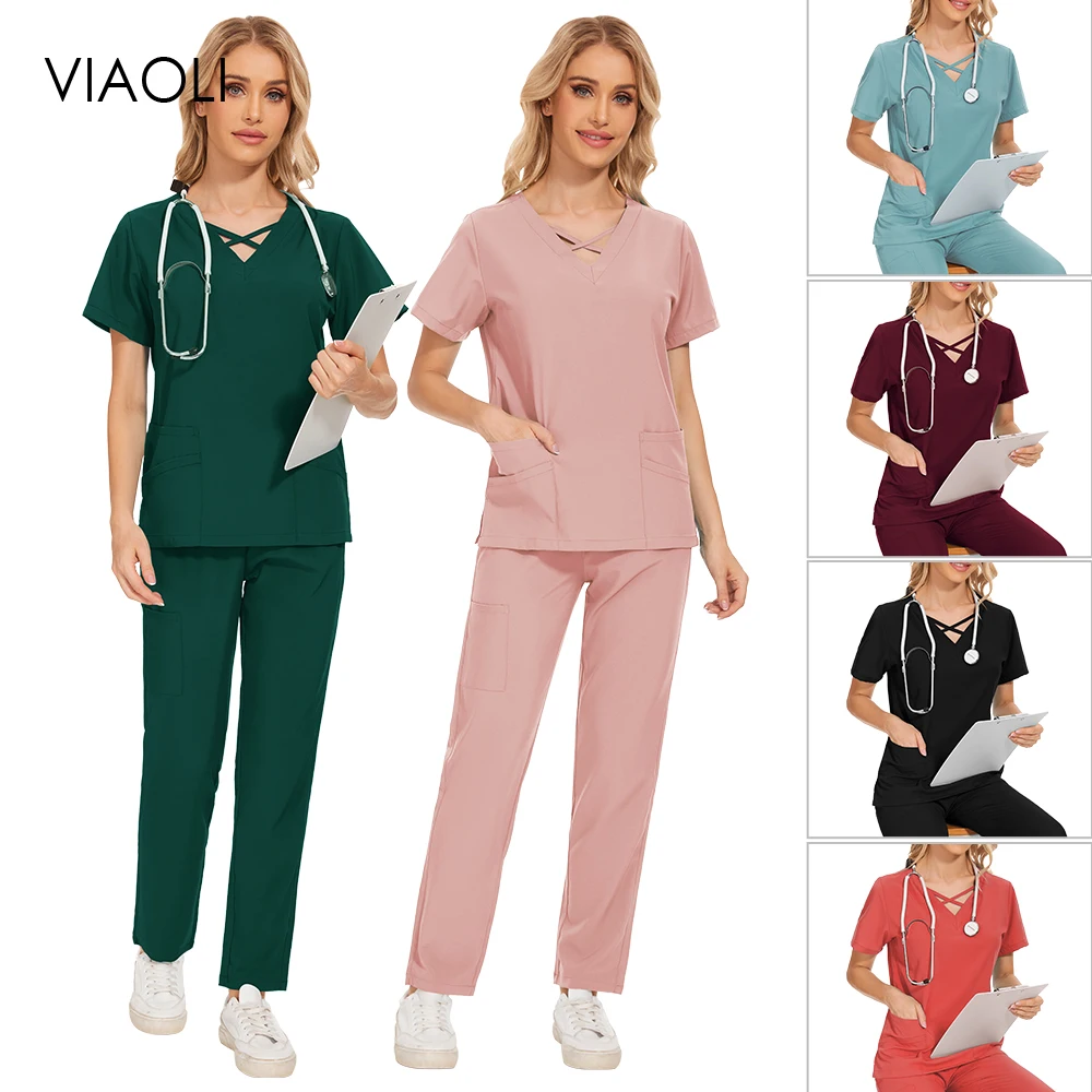 

Wholesale Laboratory Veterinary Set Women Medical Scrubs Nursing Scrub Tops Pants Surgical Gown Healthcare Pharmacy Workers Wear