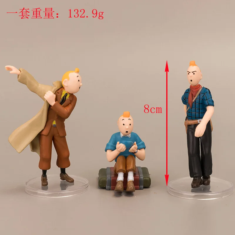 New 6pcs/Set 8cm Anime Cartoon The Adventures of Tintin Action Figures Cute Comic Tintin Milou Dupont PVC Toys Gifts For Kids