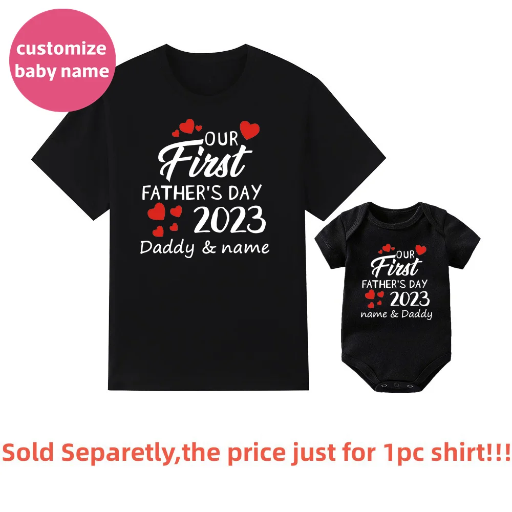 New Custom Name Our First Father's Day 2023 Family Matching Shirts Cotton Family Look Dad Tees Baby Rompers Outfits New Dad Gift 4