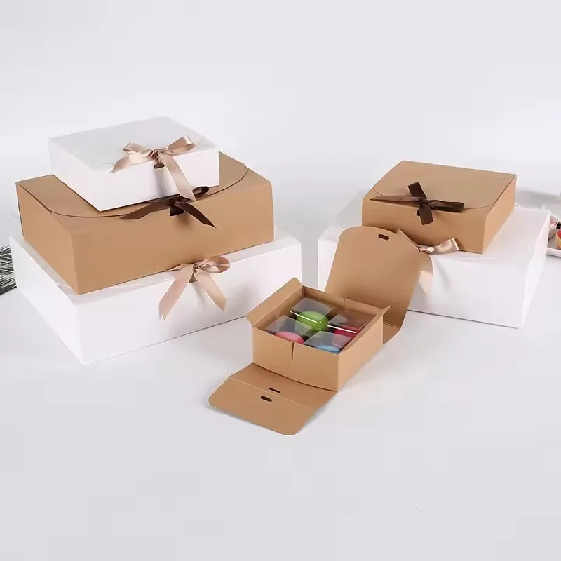 10 Stück Weiße/Braune/Schwarze/Rote/Blaue Papierboxen in Verschiedenen Größen, Geschenkboxen mit Band für Hochzeit, Geburtstag, Handgemachte Süßigkeiten, Kekse, T-Shirt-Boxen