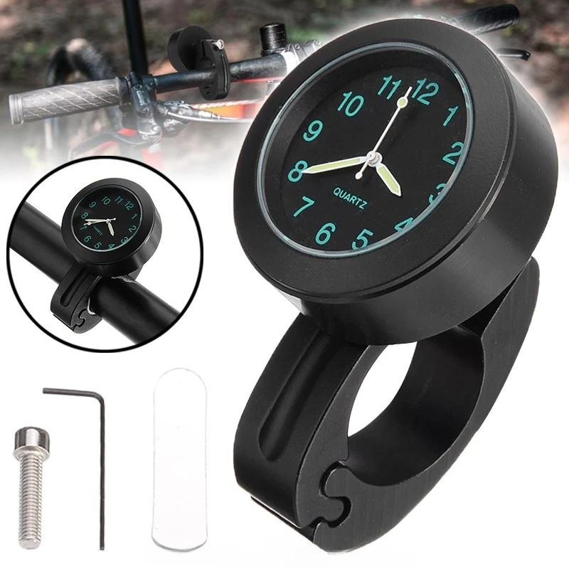 Motorcycle Handlebar Clock Universal Waterproof Chrome Motorcycle Bike Handlebar Mount Quartz Aluminum Luminous