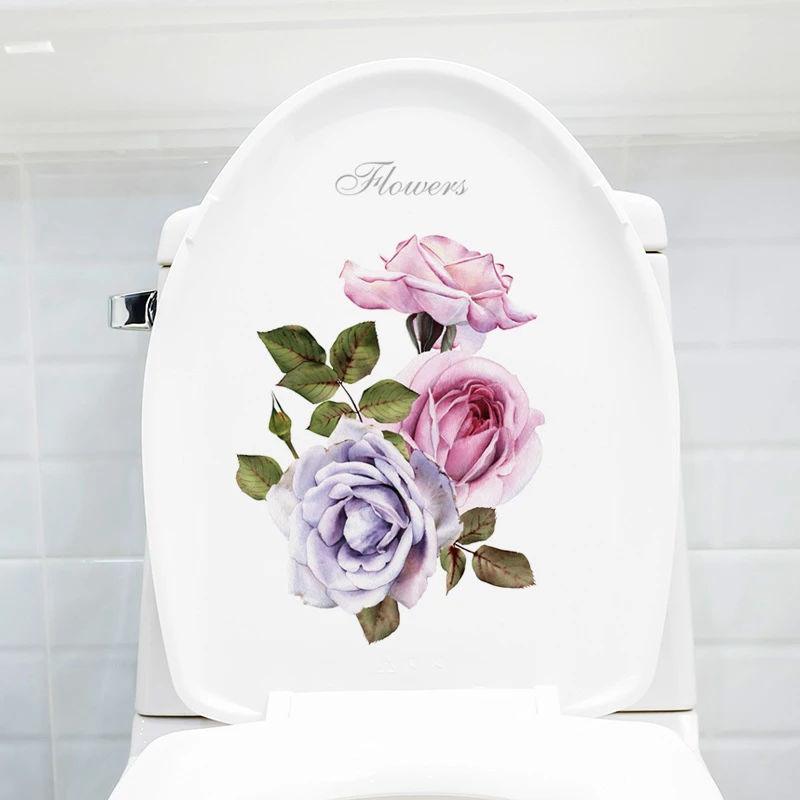 PVC Toilet Lid Decals Bird Floral Daisy Rose Peony Butterfly Pattern Toilet Stool Commode Sticker For Bathroom Self Adhesive 1pc