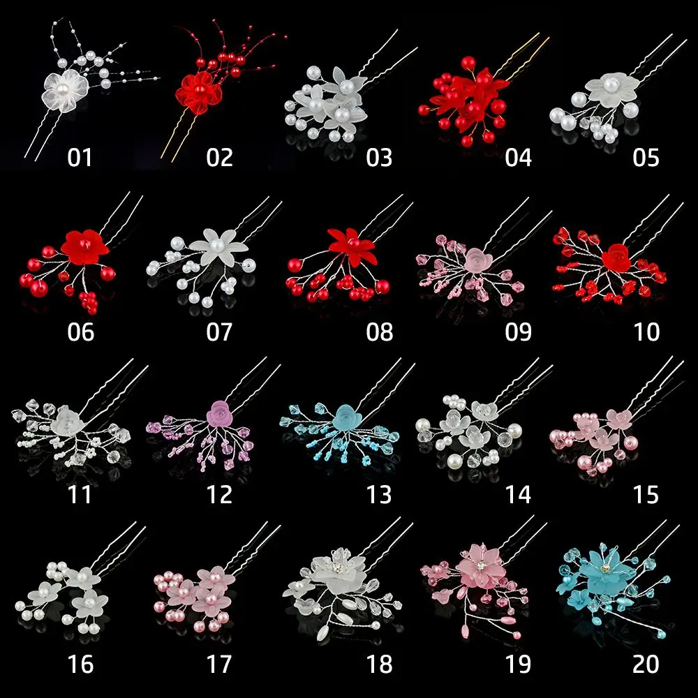 1PC Crystal Pearl Hairpin U Shaped Flower Hairpin Stick Rhinestone Pearl Hair Pins Forks Bridal Tiara Headpiece Hair Accessories hair accessories,u shaped hairpin