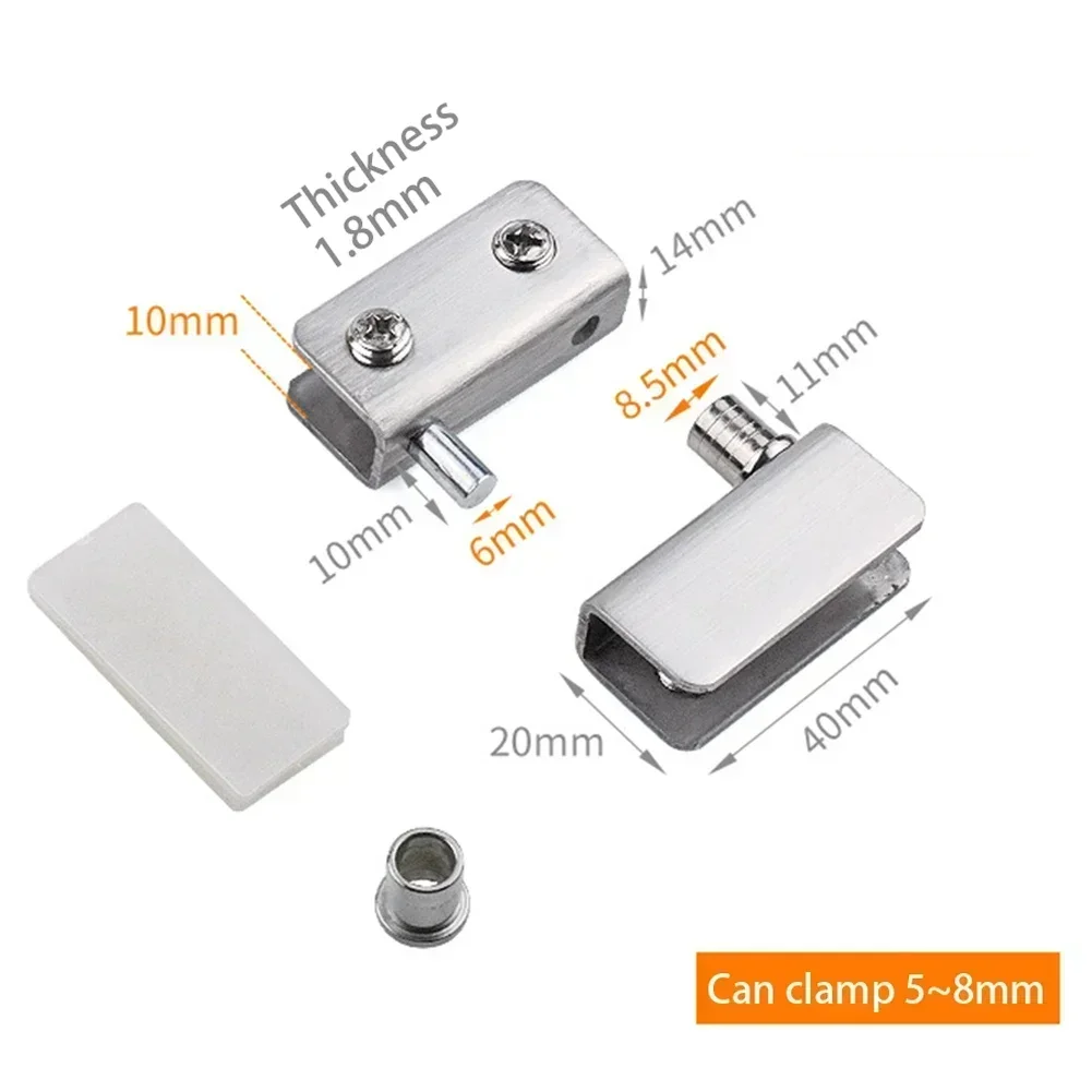1 Pair Glass Door Pivot Hinges Clamp Stainless Steel Rotating Shaft Wine Cabinet Rotating Hinges Clip Furniture Hardware