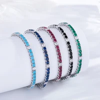 Bracelet de tennis en argent S925, bijoux fins, pavé Montana, bleu, aqua., vert, adrene, rose, noir, turquoise, doré, violet, 3mm 6