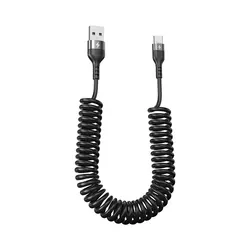 Universal 66W 5A Type C Spiral Fast Charging Cable with Telescopic USB Design (Black)