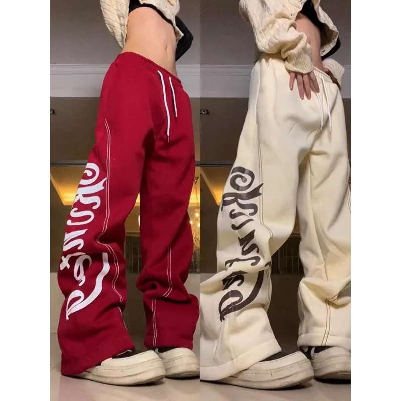 

Streetwear High Waist Letter Print Sweatpants Women Fashion Korean Loose Bf Casual Trousers Harajuku Retro Wide Leg Pants Ladies
