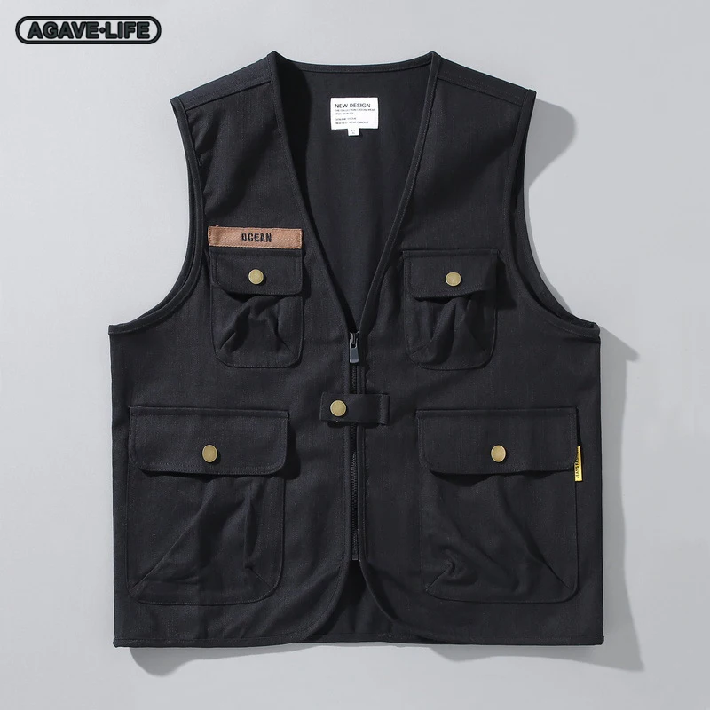 

Spring Autumn Tooling Waistcoats Men's Multi-pocket Functional Wind Vest Coat Men V Neck Military Zipper Vest Sleeveless Jackets