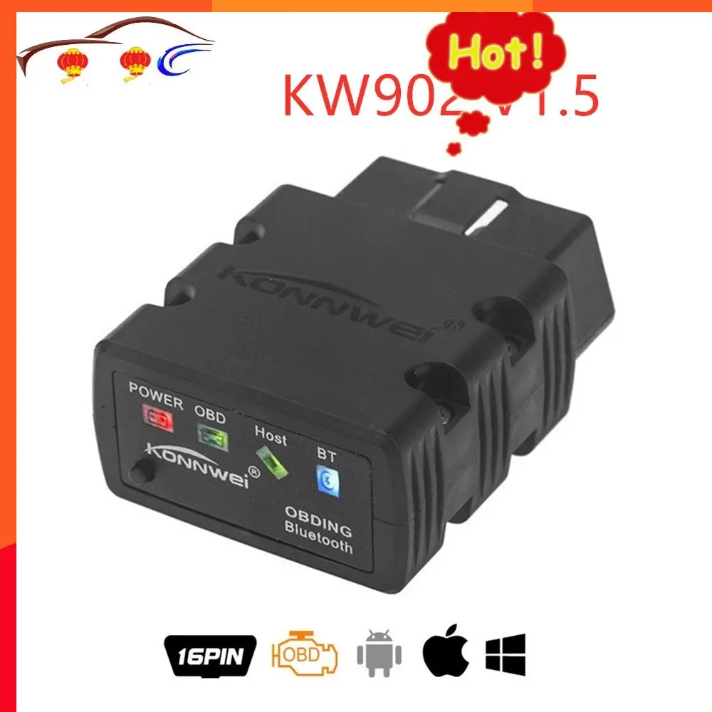 

New Konnwei KW902 ELM327 V1.5 Bluetooth / Wifi OBD2 OBDII CAN-BUS Diagnostic Car Scanner Tool Works on iOS iPhone Android Phone
