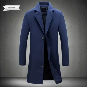 2025 New Men's Trench Coat Wool Blend Overcoat Autumn Winter Fashion Slim Fit Long Coat Business Casual Outerwear Windbreaker - Image 3