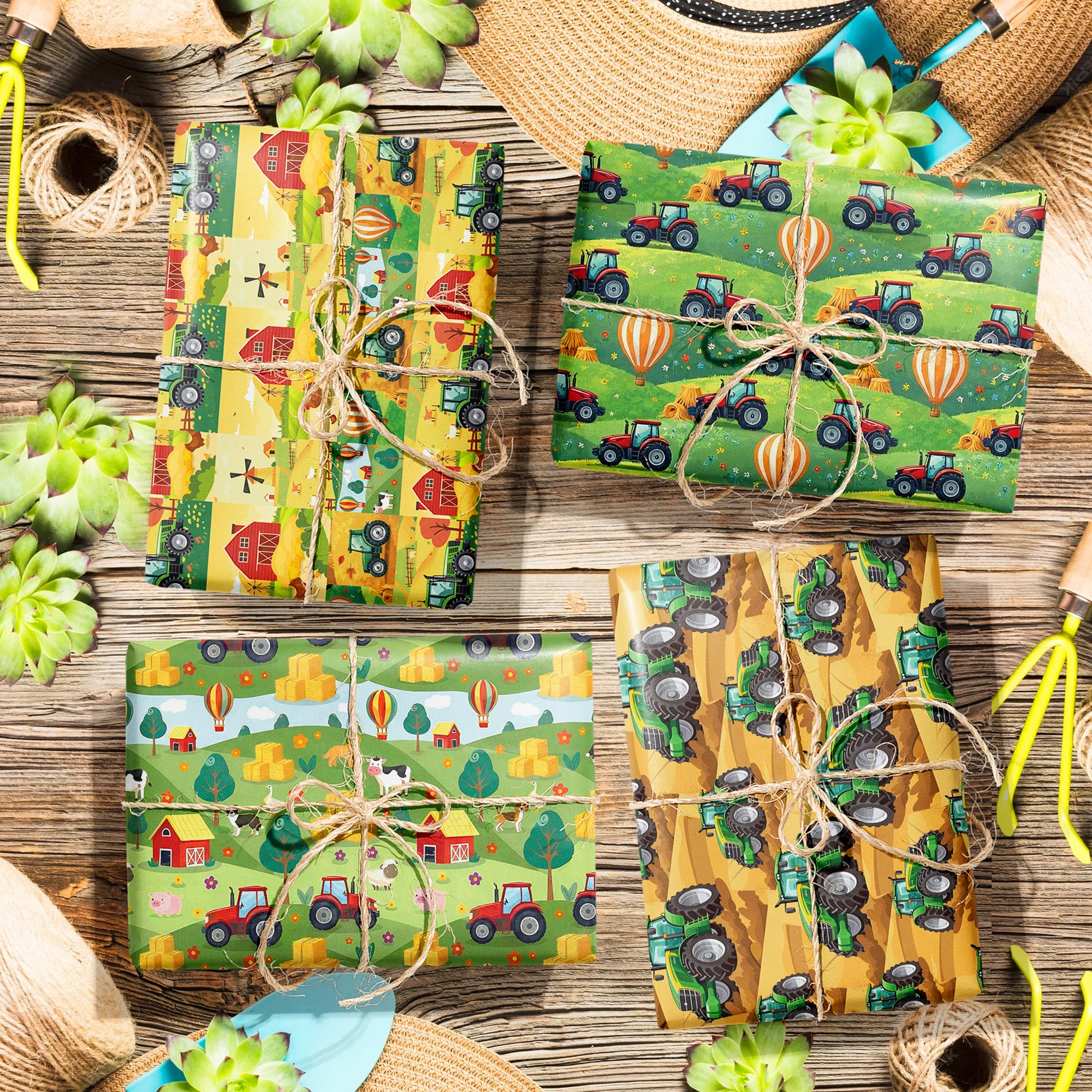 4/12/24 Stück Geschenkpapier mit Bauernhof-Traktor-Motiv für Geburtstagsdekoration, Babyparty, Geschenkdekoration, Papier für Partyzubehör
