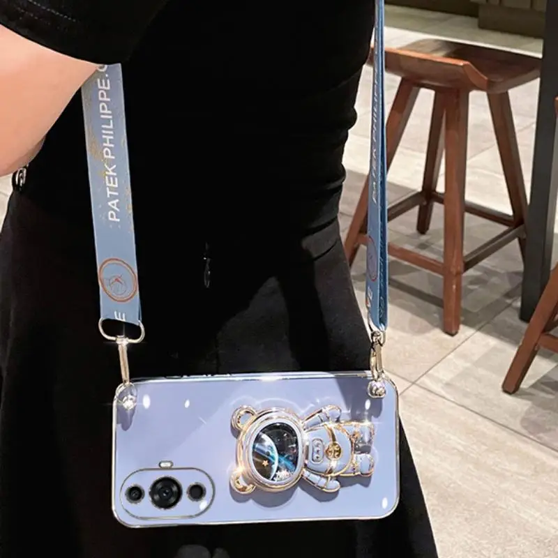 Crossbody Lanyard Quicksand Space Bear Plating Phone Case Cover