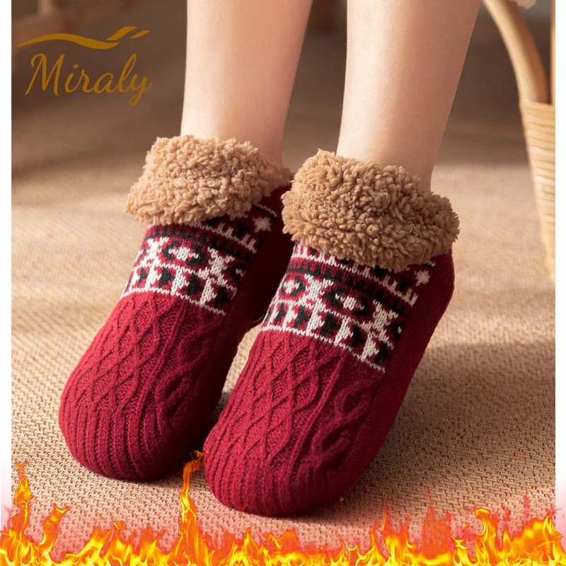 Home Slippers Socks Winter Thicken Velet Warm Floor Women Men Snow Sleep Carpet Non-slip Yoga