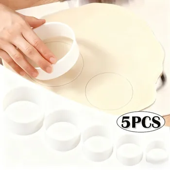 Set di 5 Tagliabiscotti Rotondi Multi-Misura in Plastica per Pasticceria, Utensili da Cucina per Tagliare Torte, Gelatine e Ravioli Fai-da-Te