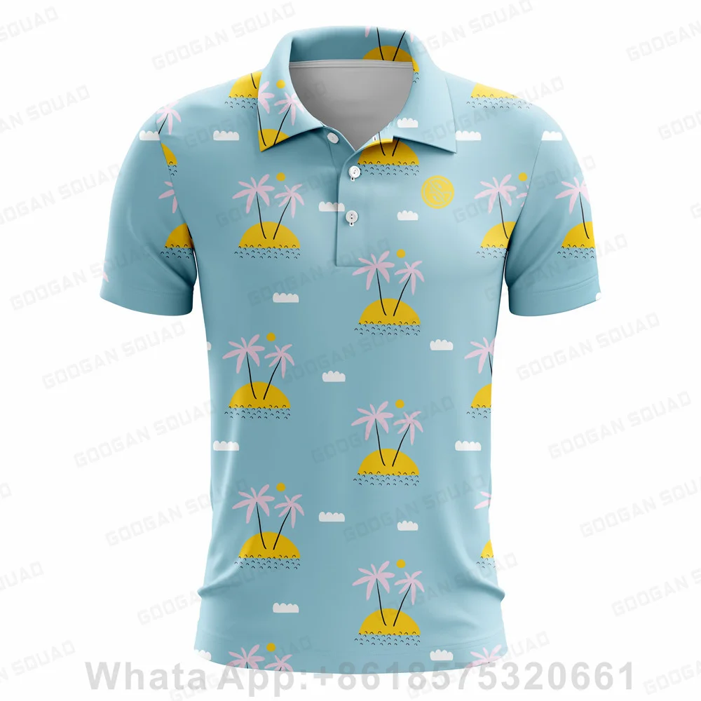 2023 New Men's Golf Wear Casual Short Sleeve Men Golden Flower Printed Baroque Shirt Summer Golf Polos Prom Party Shirt Tops