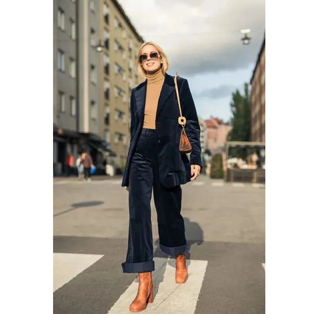Women's Winter Suit Set Woman 2 Pieces Pants and Top Velvet Two-piece Single-breasted Business Casual Elegant Suit Sets to Dress