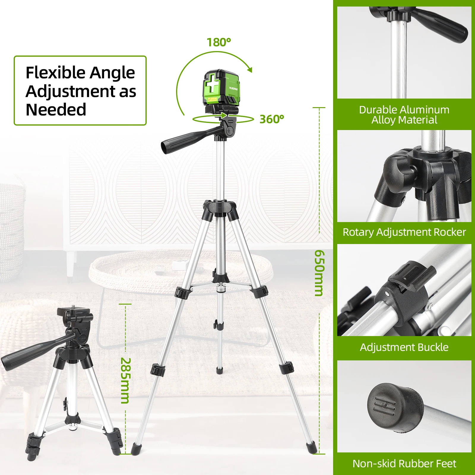 Huepar 2 Lines Laser Level Osram Green Beam Self-Leveling Horizontal & Vertical Cross Line Laser Leveling for Picture Hanging laser level