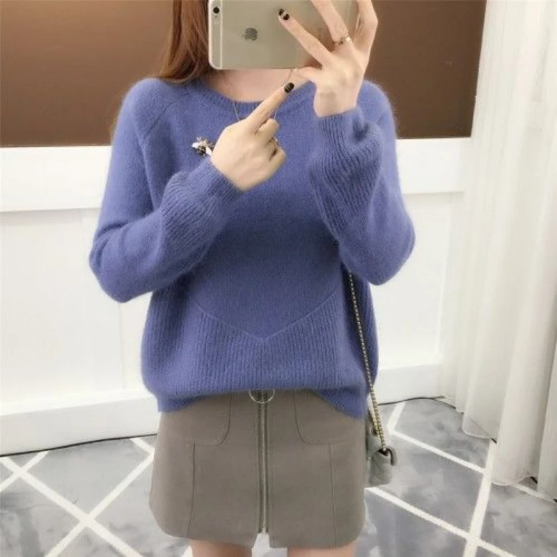 

Round O Neck Blue Pullover Knitted Top for Women White Ladies Sweaters Striped Jumper Cashmere Fashion 2023 Economics New In