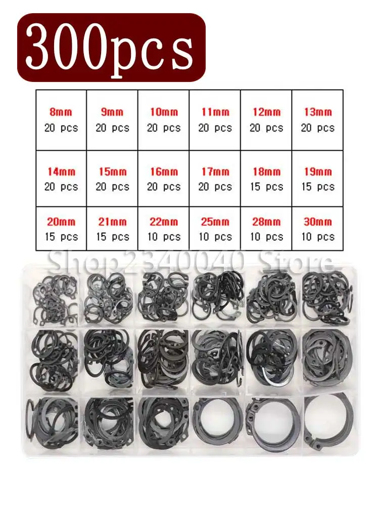 

300Pcs M8-M30 Circlip Snap Retaining Clip Ring Assortment Kit 18 Size 65 Manganese Steel Black Bearing Retainer Circlip Washers