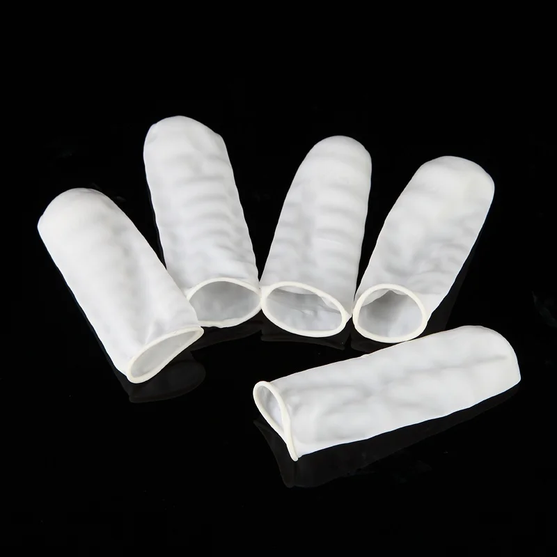 100 Pcs Thimbles Nail Art Latex Rubber Gloves Protective Protector Cover Fingertip White Small Tools 2