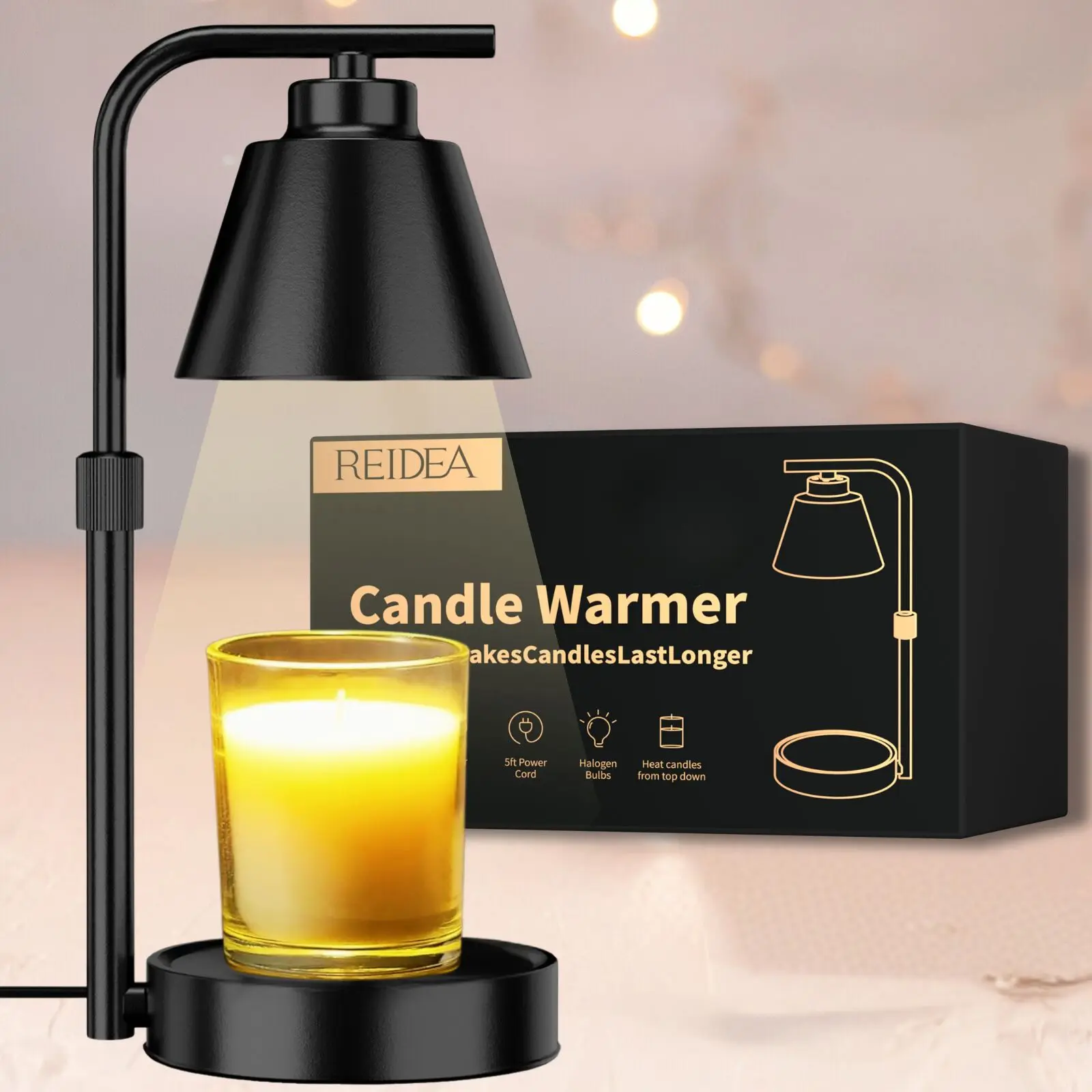 Candle Warmer Lamp with Timer- Dimmable Electric Wax Melt Warmer for 3-Wicks Large Jar Scented Candles (D-4 inches/H-5.5 inches)