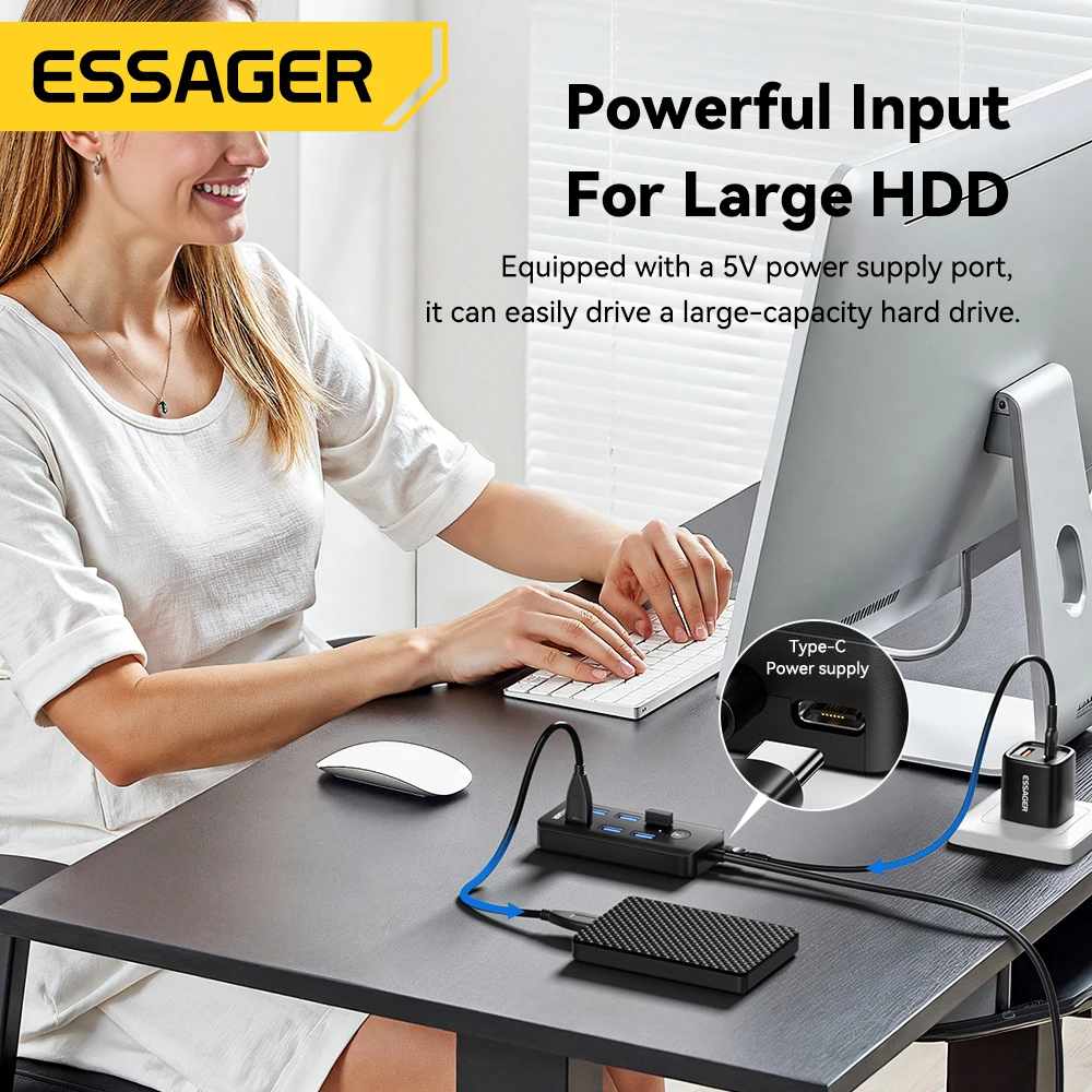 Essager 7-in-1 USB 3.0 Hub Multi USB Splitter Power Adapter 5Gbps High Speed USB Splitter OTG Adapter For PC Laptop Macbook Pro