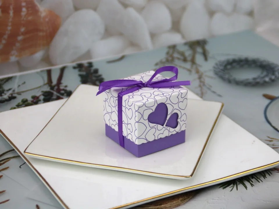 50Pcs Double Love Heart Candy Gift Boxes with Ribbon Wedding Favor Boxes Party Packagin... - SKU HCGB1016 - UGI Packaging