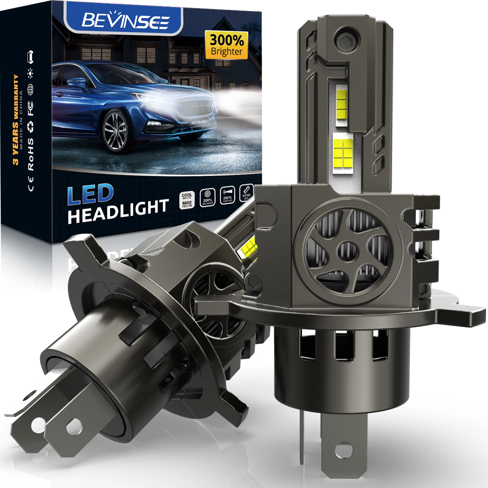Bevinsee H4 Led Headlight Bulbs High Low Beam H7 H11h8 H9 H1 Car - Foto 8