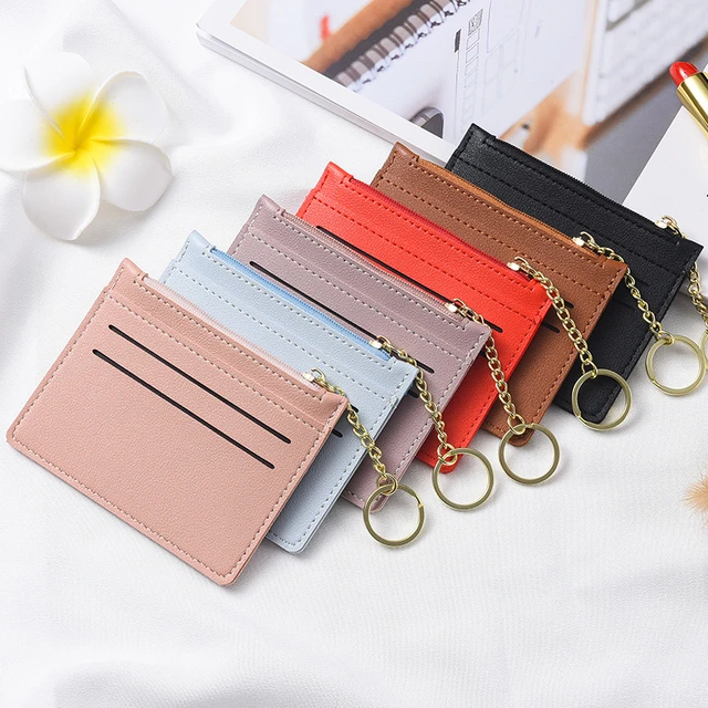 Super Thin Small Credit Card Holder Wallet Women's PU Leather Key