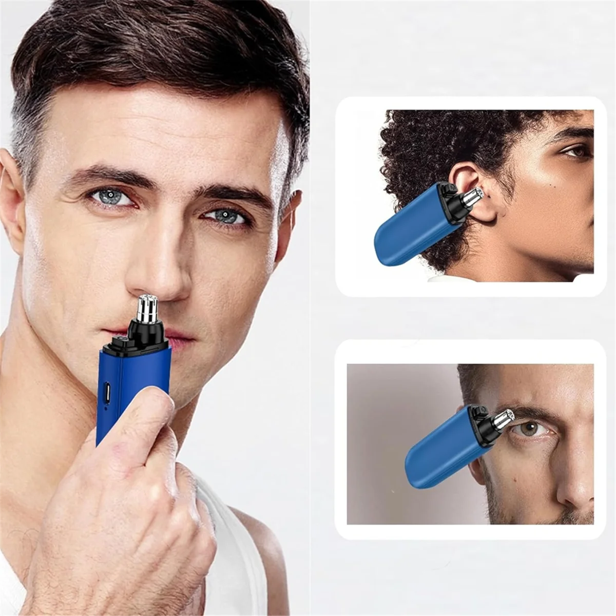 Nose Hair Trimmer 2 in 1 Nasal Hair Cutter Electric Portable Nose Trimmer Rechargeable with Dust Protection Cap Blue 3