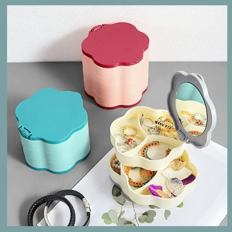 3/4-layer Jewelry Storage Box 360° Rotating Display Stand Ring Box Jewelry Boxes and Packaging Earring Organizer Necklace Holder