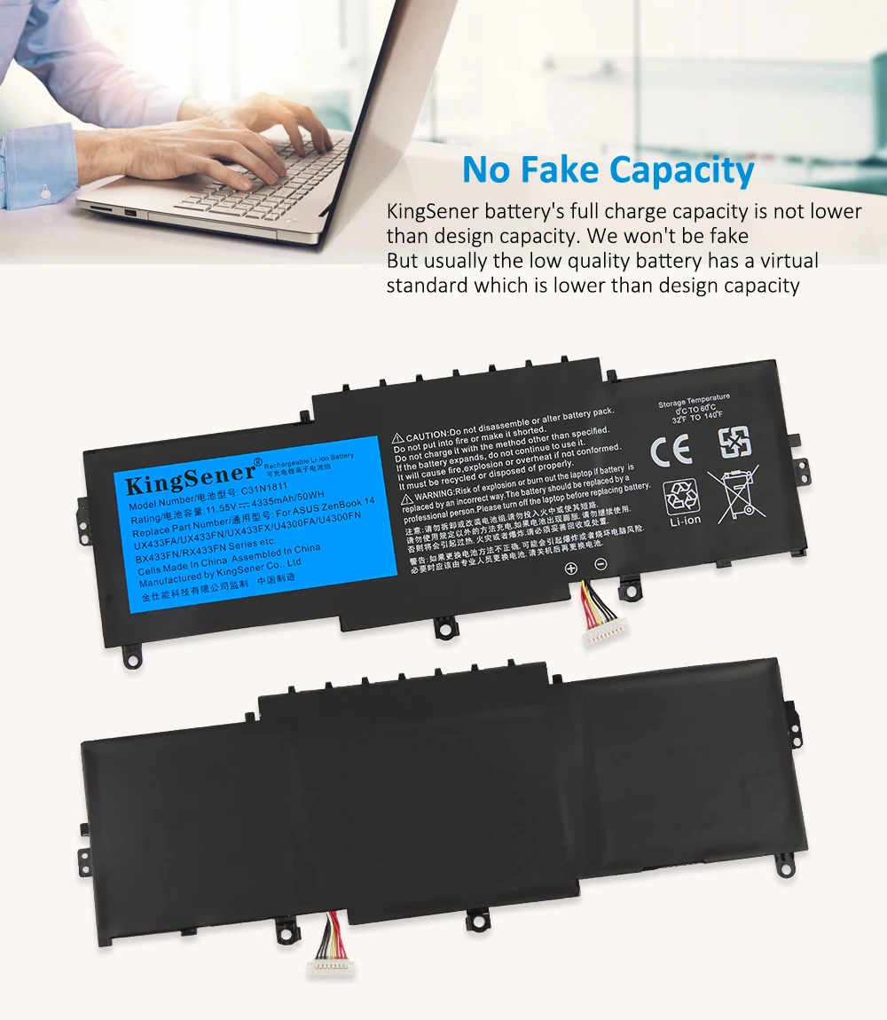 Bateria de Laptop para Asus Bx433fn Ux433fn2s Zenbook 14 Ux433f Ux433fa-a5046r 0b20003080000 4335mah Kingsener-c31n1811 - Imagem 4