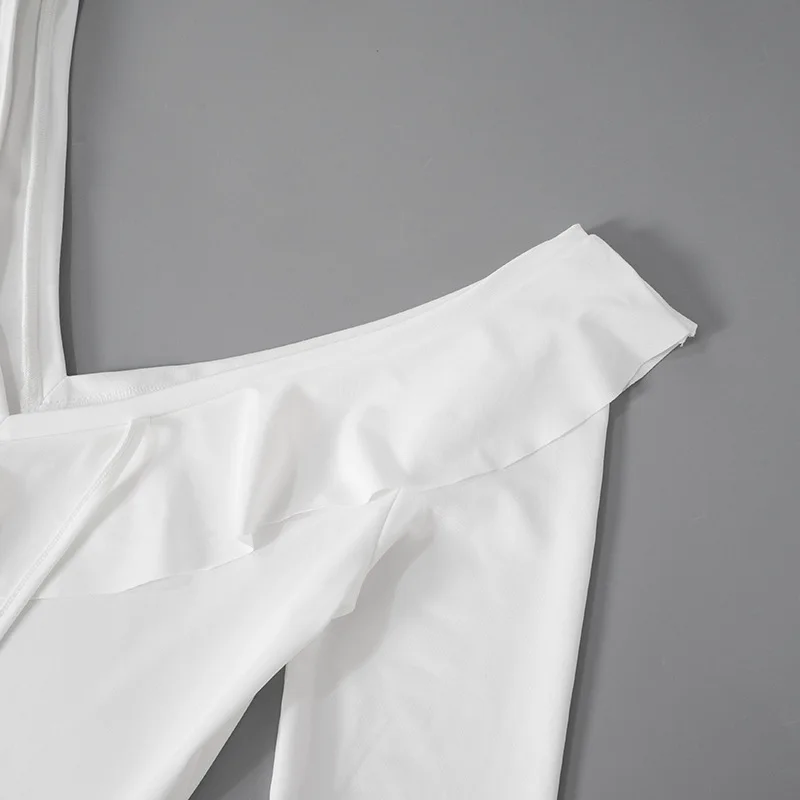 Sexy Deep V Ruffled Bodycon Short Skirt For Women Fall Ruffled Flared Sleeves Party Evening Dress Street Clothing