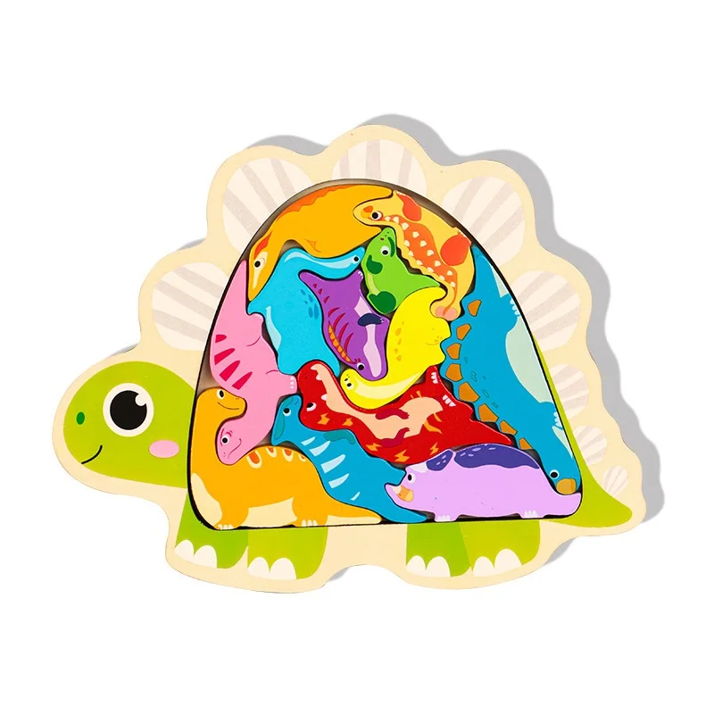 Wooden Animal Jigsaw Dinosaur Puzzle Kids Education Toys Colorful Fruit Transportation Puzzles DIY Fish Jigsaw Board Games 4