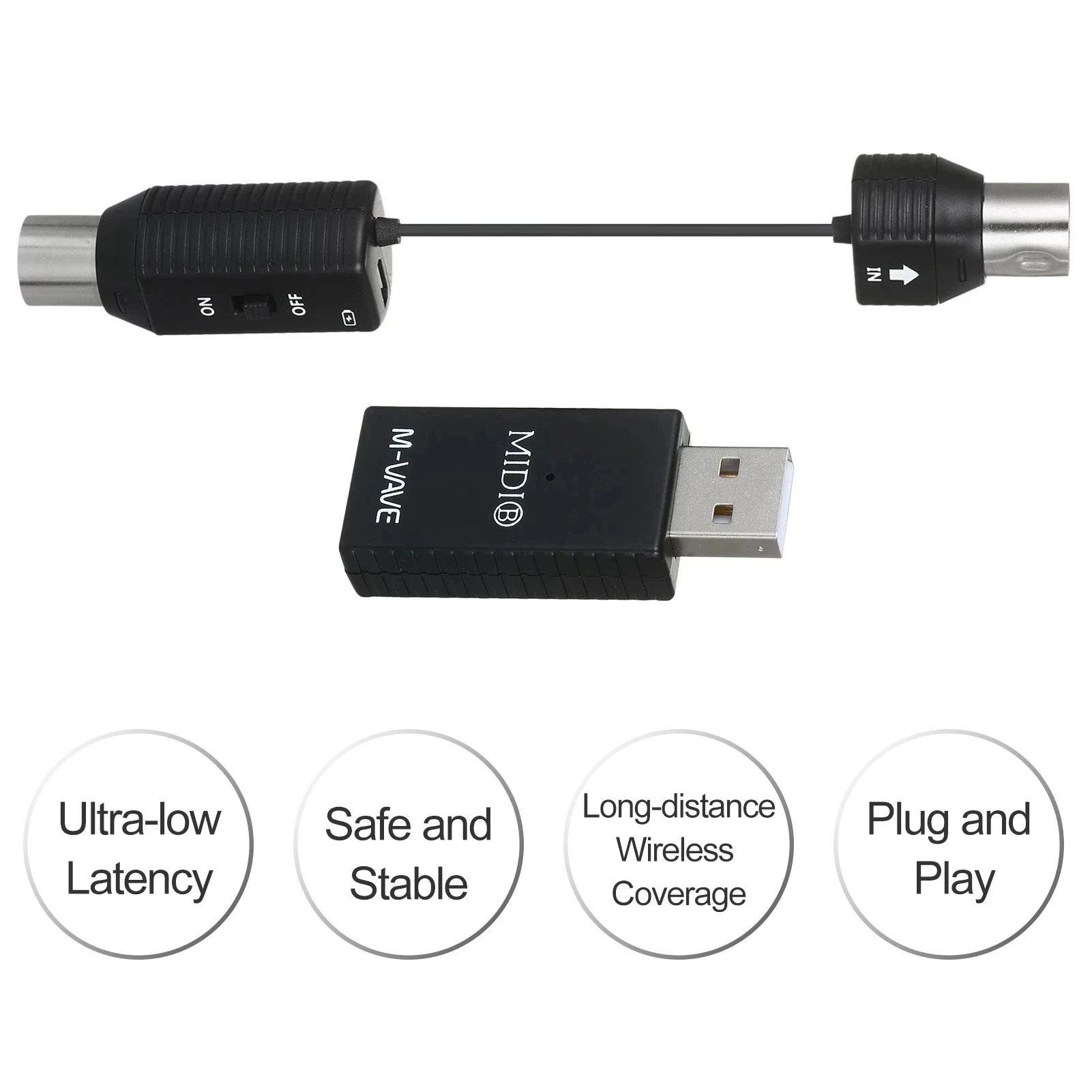 M-VAVE MS1 Mini Wireless MIDI Adapter System Plug & Play for Wireless MIDI Transmitter